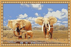 Шерстяной пейзажный ковер из Монголии Hunnu 6S1028 82 слоны