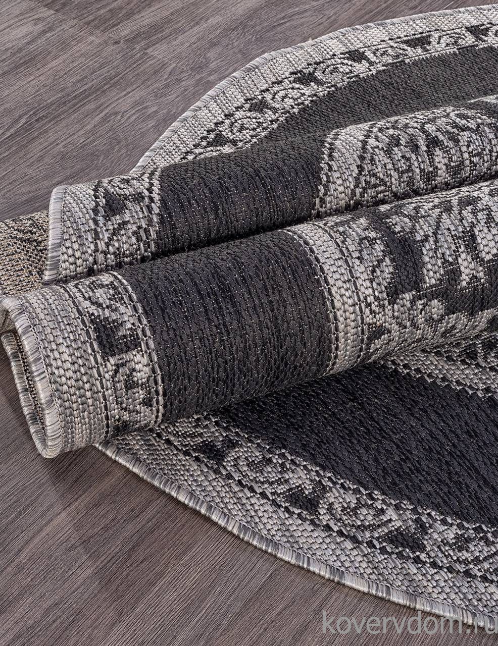 Ковер циновка VEGAS S001 BLACK-GRAY Овал